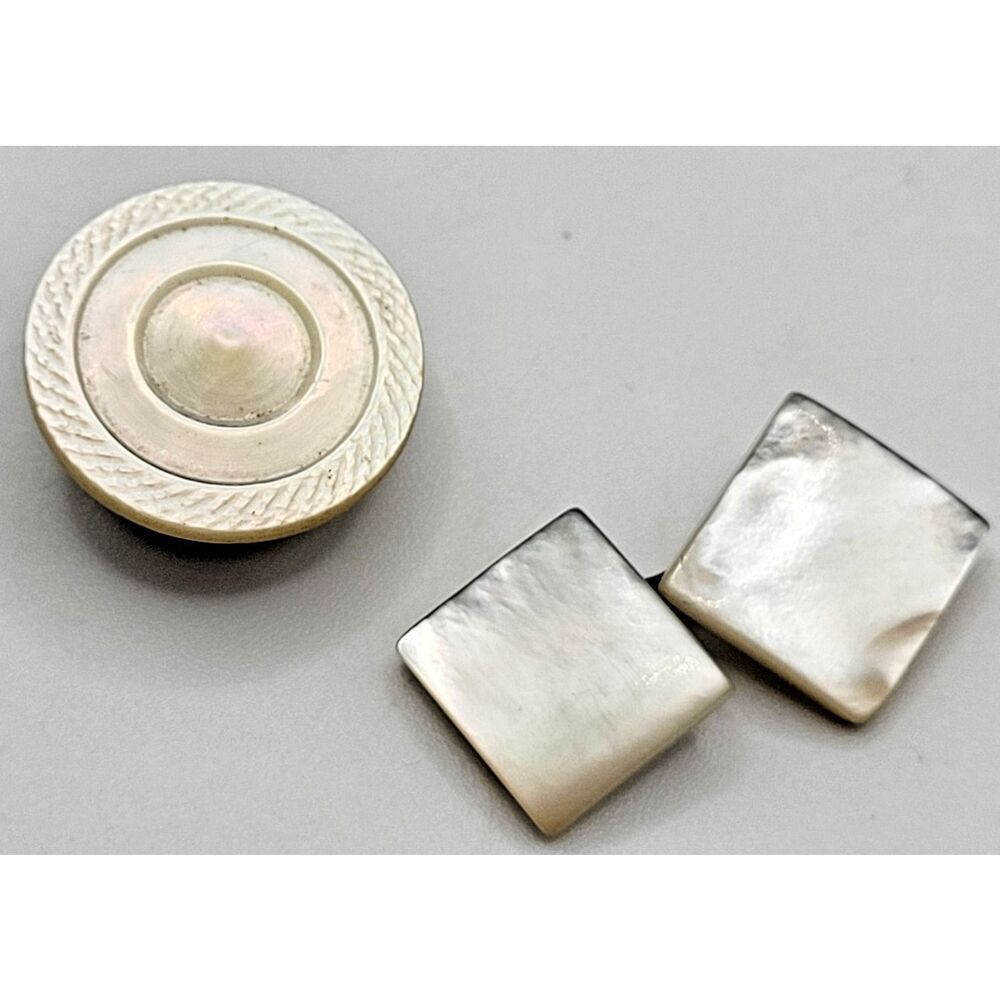 Vintage Mother of Pearl Lapel Pin & Cufflinks 0.75in pin, 1in cufflinks